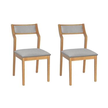 Imagem de Conjunto 2 Cadeiras De Jantar Lagum Jequitibá Natural Encosto Linho Cinza