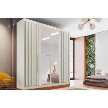Imagem de Guarda Roupa Solteiro 4 Portas Ripadas (2 C/ Espelho) E 3 Gavetas Potente Off White - Europa