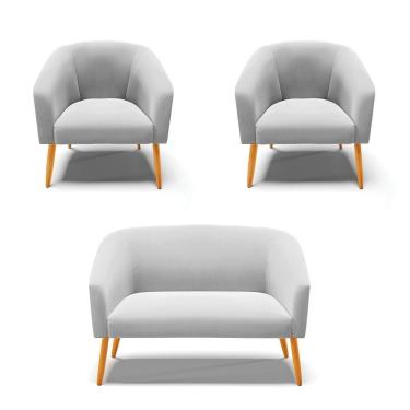 Imagem de Kit 01 Namoradeira 02 Lugares E 02 Poltronas Suede Cinza