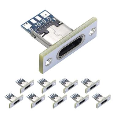 Imagem de Cermant 10 peças conector USB 3.1 tipo C 24 pinos plugue fêmea adaptador receptáculo para fio de solda e cabo 24P placa PCB módulo de suporte com placa de fixação de parafuso branco