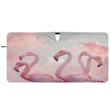 Imagem de Blueangle Para-brisa flamingos rosa para-sol - 149.9 cm x 76.2 cm dobrável carro janela frontal blocos para-sol raios UV viseira de sol (629)