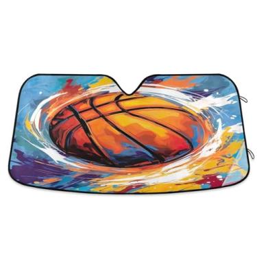 Imagem de ATTX Para-brisa de carro de basquete laranja 144.8 cm x 80.0 cm escudo solar universal com proteção UV, persiana de janela frontal automática dobrável para Sedans SUVs caminhões #369