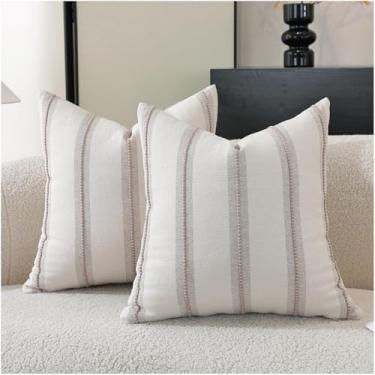 Imagem de Cethom Conjunto de 2 capas de almofada Boho 45,7 x 45,7 cm, fronhas decorativas listradas acinzentadas para sofá, cadeira, cama, texturizadas, fazenda, modernas, para sala de estar, quarto, sofá