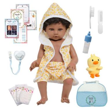 Imagem de Boneco Reborn Bebê Negro Realista Corpo de Vinil 20 Itens - Cegonha Re