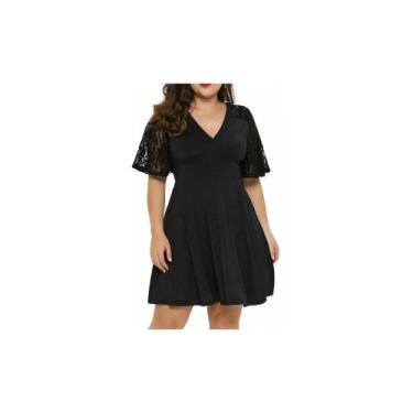 Imagem de Vestido Midi Mangas de Renda Saia Rodada Decote em V Detalahe me renda