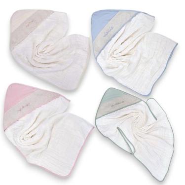 Imagem de Toalha Banho Bebê Soft Capuz Algodão 3 Camadas 85cm Loupiot, Rosa