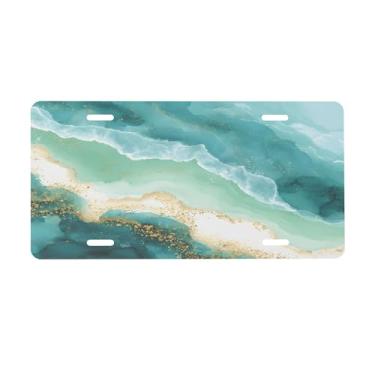 Imagem de Linda placa de licença de mármore turquesa para frente do carro placas de carro metal de alumínio adequado para caminhão, placa de porta de carro, bar, café, acessórios automotivos para homens e
