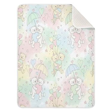 Imagem de Wassud Cobertor de bebê Lovely Bears para meninos e meninas, macio para bebês e recém-nascidos, cobertor aconchegante de algodão essencial para berçário, viagem, berço, carrinho 76 x 101 cm