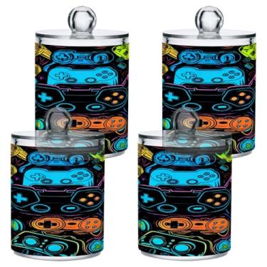 Imagem de Blueangle Pacote com 4 controladores de videogame coloridos, dispensador com suporte Qtip para bola de algodão, cotonete - conjunto de frascos de boticário de plástico para organização de