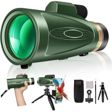 Imagem de Telescópio monocular 80 x 100 de alta potência com tripé adaptador para smartphone, monóculos de campo amplo para adultos com prisma BAK4 e lente FMC, para observação de pássaros, caça, caminhadas