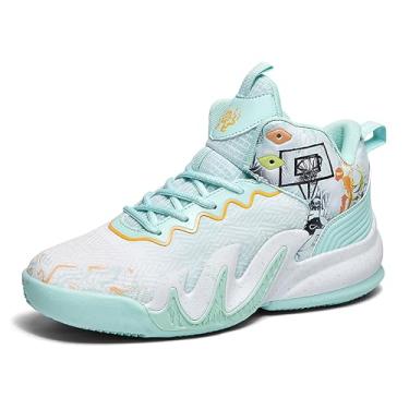 Imagem de CJSPORX Tênis de basquete feminino masculino respirável antiderrapante moda ao ar livre unissex, Branco e verde - 3, 9.5 Women/8 Men