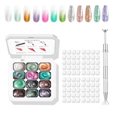 Imagem de finger secret Conjunto de esmalte de gel ombré de 12 cores, pigmento ombré para unhas, pintura gradiente em gel com 100 esponjas de unhas para géis 3D para arte de unhas em salão ou uso doméstico