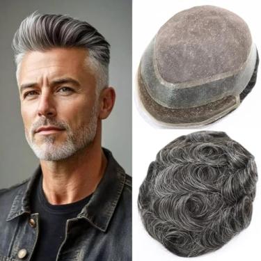 Imagem de Peruca de cabelo monofilamento para homens cabelo humano europeu HD suíço frente de renda masculina sistema de substituição de cabelo prótese com PU em torno de peruca masculina 17 x 25 cm preto 1B