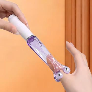 Imagem de Rolo massageador de dedo com contas de aço inoxidável, ferramenta de alívio de dor de mão de cabeça dupla 2 em 1, design de rolamento de 360 graus, massageador de dois lados para artrite - roxo