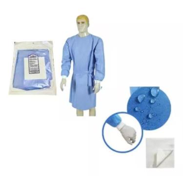 Imagem de Avental Cirúrgico Estéril C/ Punho Malha e Toalha Kit C/5 Un - Avental