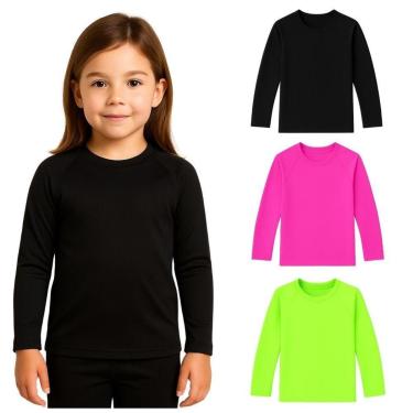 Imagem de Kit 3 Camisetas Manga Longa Infantil Menina Proteção Solar-Feminino