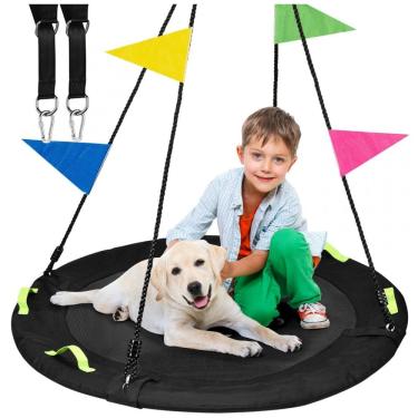 Imagem de Balanço Redondo Saucer 102 cm HeyZoo Preto com Cordas Multi-Fios Capacidade 408 kg para Quintal