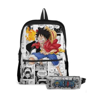 Imagem de Kit Mochila com Bolso e Estojo Escolar Infantil One Peace Menina e Men