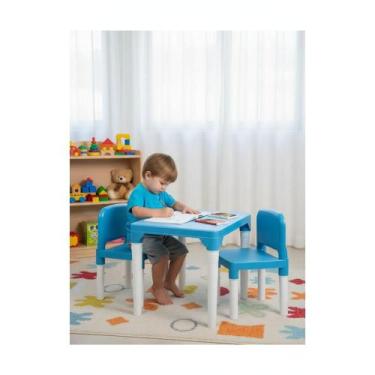 Imagem de Mesa Infantil c/ 2 Cadeiras Plástico Azul - Atividades Criat - Congrat