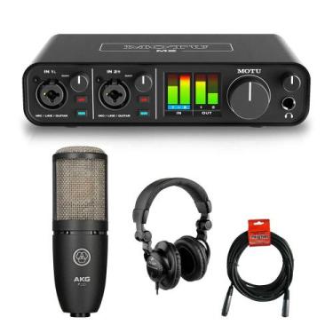 Imagem de Interface de áudio USB MOTU M2 com microfone AKG P220 e fones de ouvid