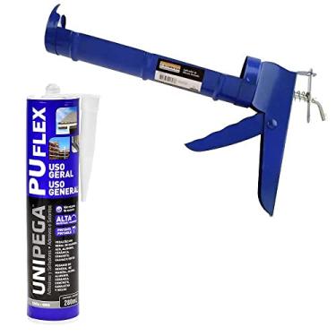 Imagem de Kit Aplicador de silicone + Veda Calha Selante PU Flex Uso Geral Cinza 280ml - Unipega