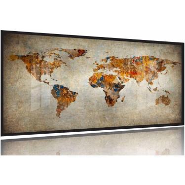 Imagem de Quadro Mapa Mundi Rústico Para Sala Quarto Escritório 130x60 Moldura Preta 2x2