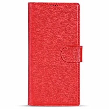 Imagem de Capa carteira para Samsung Galaxy S22/S22+/S22 Ultra, Capa de couro legítimo fina com compartimentos para cartões de suporte Capa flip à prova de choque Capas protetoras TPU, Vermelhas, S22+ 6,5 polegadas