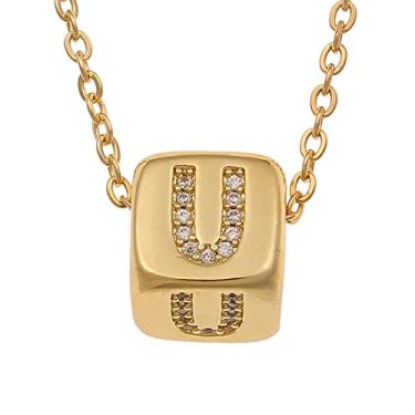 Imagem de LHDUF Colares de Inicial Pequenos para Mulheres, Presentes para Mulheres Fresco Bonito Quadrado Inicial Colar 18K Joias de Ouro para Mulheres, Metal, Sem Pedra Preciosa