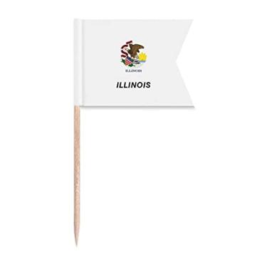 Imagem de Bandeira do estado americano contorno Illino Is Toothpick Flags Marcação de rotulagem para bolo de festa comida prato de queijo