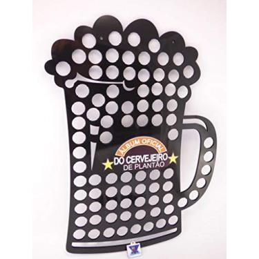 Imagem de Quadro Porta Tampinhas MDF Laminado Preto 60x35 Chopp, capacidade 90 tampinhas