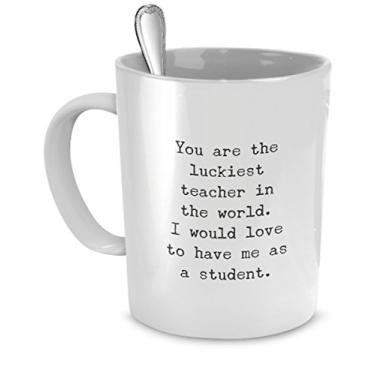 Imagem de SpreadPassion Presente engraçado para professor - You're the Luckiest Teacher - Canecas de professor engraçadas - canecas de presente de professor - caneca de cerâmica
