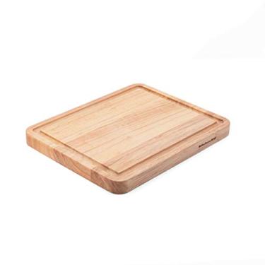 Imagem de KitchenAid Tábua de corte clássica de seringueira com trincheira de perímetro, tábua de cortar reversível, 20 x 25 cm, natural