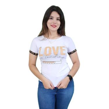 Imagem de T-Shirt Feminina Love Loading Branca Com Detalhe De Pedras Com Brilho