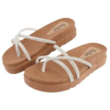 Imagem de Sandália Feminina Birken Papete Sola Alta Tiras Strass Brilhante Cristal