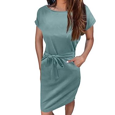 Imagem de Vestido maxi feminino plus size design gola redonda bolso vestido plus size formal, Azul-celeste, XX-Large