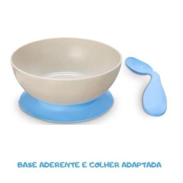 Imagem de Prato Pote Infantil C Base E Colher Em Curva Bebê Menino Azul - Usual