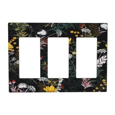 Imagem de Xuejiaku Capa de interruptor de luz, flores de jardim botânico, ramo de flores florais de 3 gangs, placa de interruptor de luz tripla placa de interruptor de balancim GFCI capas de tomada decorativas