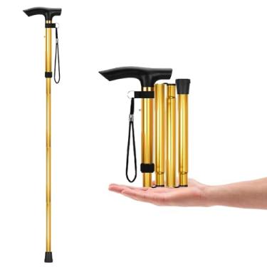 Imagem de YOBOKO Bengala de caminhada de liga de alumínio, bengala de caminhada telescópica dobrável, bengala antiderrapante para idosos, muleta ajustável de 5 seções, fácil de carregar, bengala dobrável para