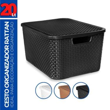 Imagem de Caixa Cesto Rattan Organizadora c/ Tampa Multiuso 20L 42x29 - Arqplast