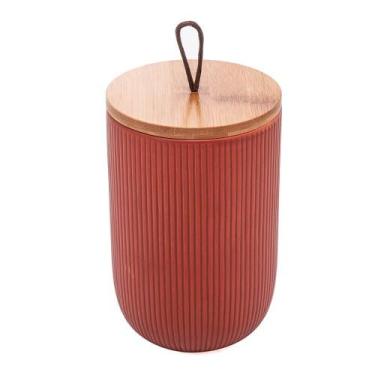 Imagem de Pote Hermético Cerâmica Tampa Bambu Terracota 15Cm Lyor 2670