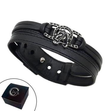 Imagem de Pulseira de Couro  Feminina Country Ajustável Pingente 2 Ferraduras e 