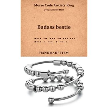 Imagem de GOGOEY Anéis de código Morse para mulheres, anel giratório de aço inoxidável, anéis fidget para ansiedade, anéis de código morse, presentes inspiradores, joias, mulheres, aniversário, formatura, presentes para suas melhores amigas, Metal não precioso, Sem pedra preciosa