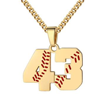Imagem de Colar com número de beisebol para meninos 00-99 Atletas Jersey Número colar de aço inoxidável corrente banhada a ouro 55,88 cm pingente de beisebol personalizado presente de beisebol para homens e mulheres meninas, Aço inoxidável, não sabe
