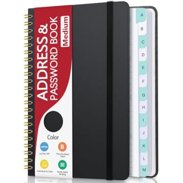 Imagem de Catálogo de endereços com abas alfabéticas, protetor de senha de agenda telefônica de capa dura com encadernação espiral, livros de endereços para idosos, registros de logins na Internet, páginas para