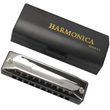 Imagem de Para Iniciantes harmônica Prata 10 Furos 20 Tons Blues Gaita Chave De C Harpa De Aço Inoxidável Gaita Diatônica Para Jogadores Adultos(A)