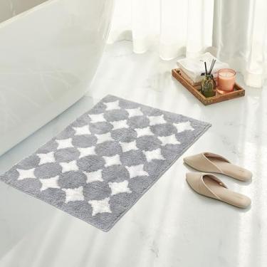 Imagem de Tititex Tapete de banheiro cinza luxuoso com estrelas de losango, 50,8 x 81,3 cm, clássico extra macio e absorvente, tapete de banho felpudo antiderrapante para piso de banheiro