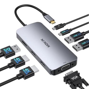 Imagem de Estação de ancoragem USB C Dual HDMI, MOKiN Docking Station 3 monitores, DisplayPort, VGA, carregamento PD 100W, 2USB A 2.0, adaptador multiportas USB C 2.0, hub USB 8 em 1 para Dell, HP, Lenovo