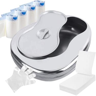 Imagem de Conjunto de frigideiras de aço inoxidável com 60 forros de cabeceira, almofada descartável e absorvente, frigideiras para mulheres idosas à prova de derramamento para mulheres idosas e homens,