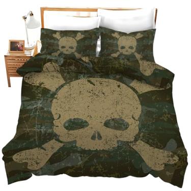 Imagem de feorafei Conjunto de 3 peças de capa de edredom com estampa camuflada de esqueleto de caveira e 2 fronhas, tamanho solteiro, lençol de cama para decoração de quarto para adultos, crianças, meninos e