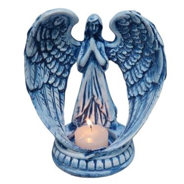 Imagem de Estatueta Anjo da Guarda Lembrancinha Batizado Primeiro Comunhão Castiçal Menino em Resina